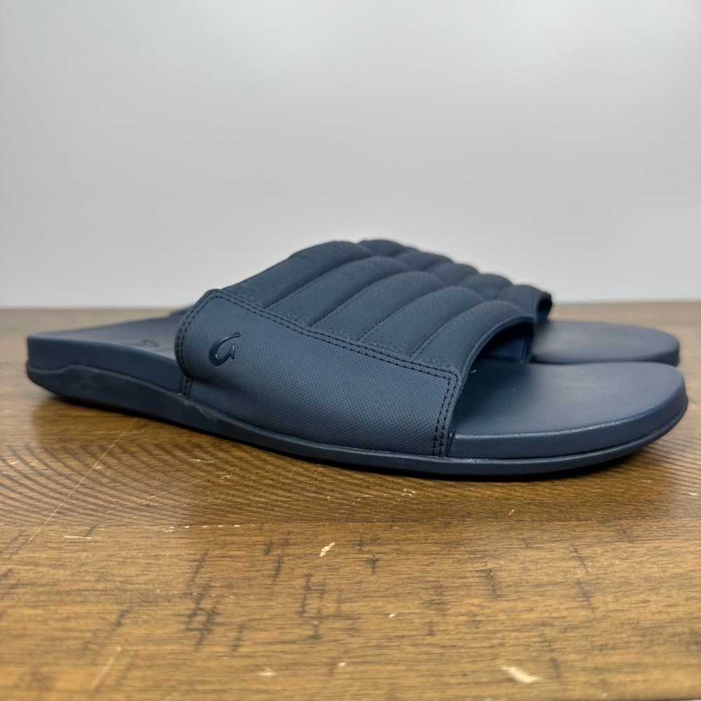 OluKai Maha Olu Slide Sandals Mens 12 Navy Blue Recovery Comfort Slip On Beach